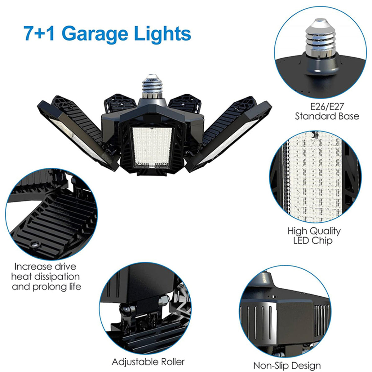18500LM 6500K LED Garage Lights Ceiling Light with 7 Adjustable Panels Ultra Bright Deformable LED Shop Light for Garage Basement Workshop 220W , 2 Pack