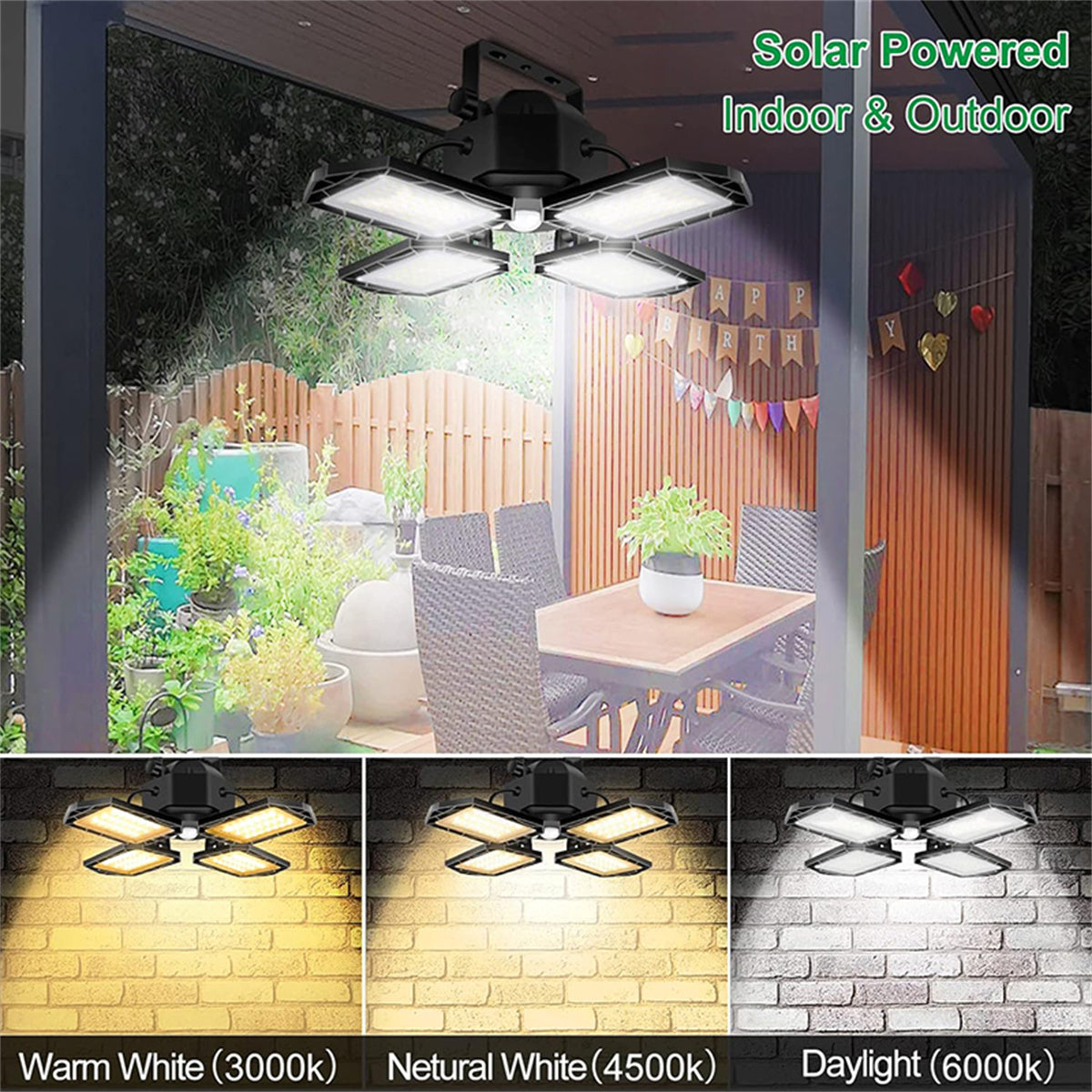 Solar Shed Lights, 168LED 5500LM Solar Pendant Light Indoor Outdoor, Motion Sensor Solar Lights with Remote Control, 4-Leaf Adjustable Lights for Home Yard Garage