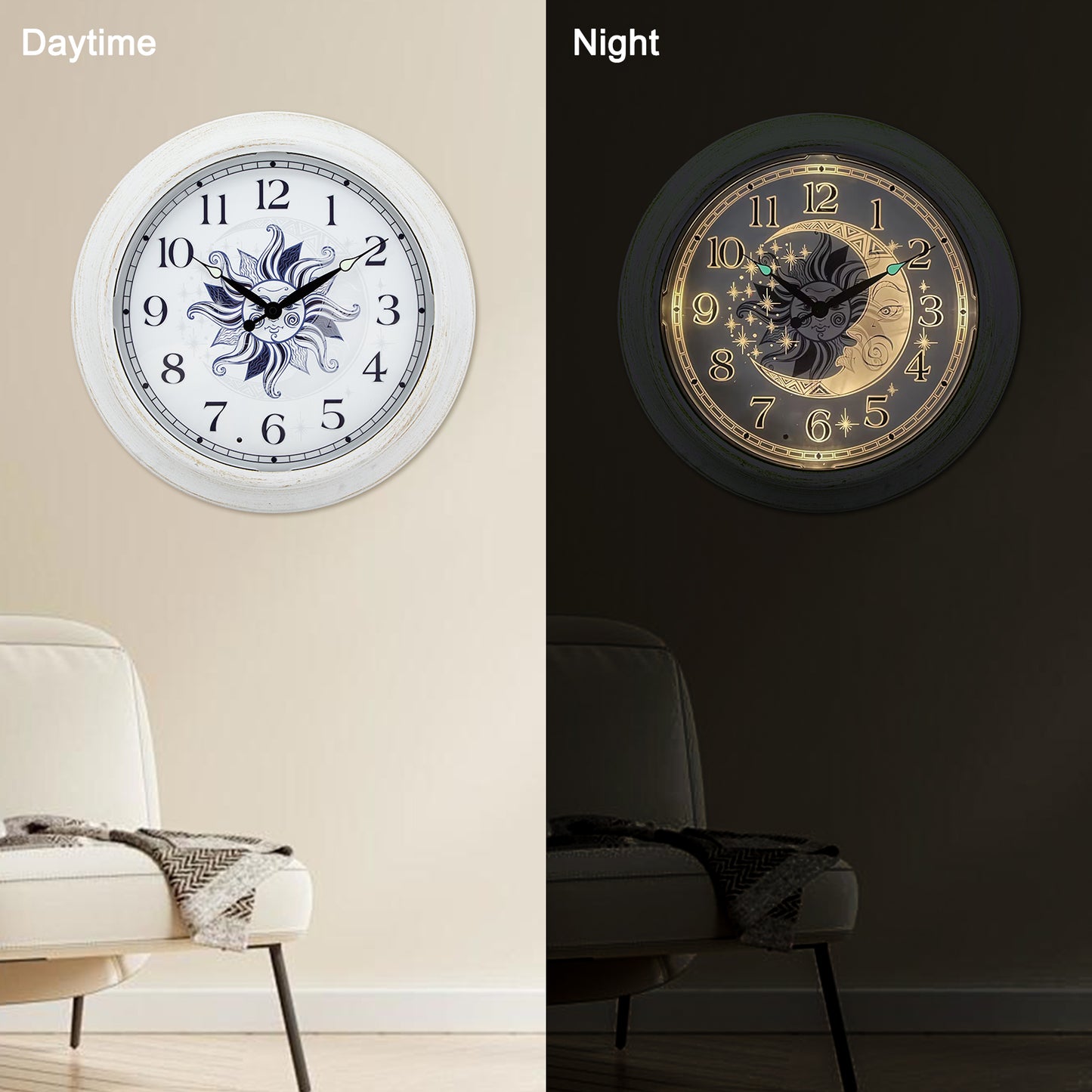 OCEST 15" Metal Night Light Outdoor Clock Waterproof