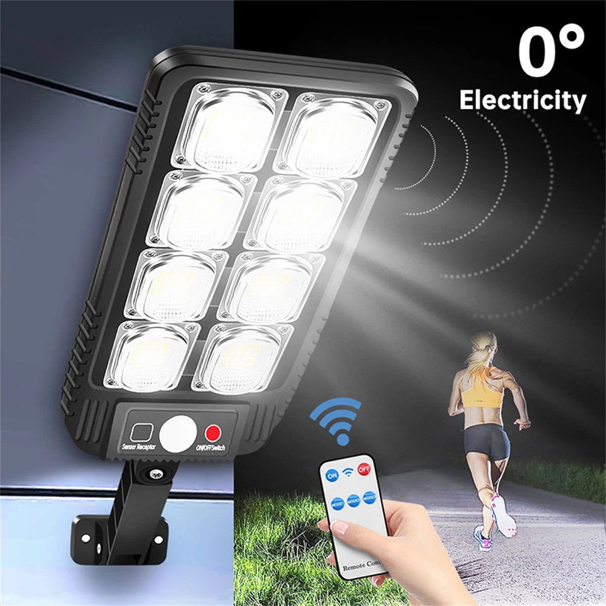 1800W Solar Street Light Outdoor, Solar Motion Sensor Lights Auto On/Off Dusk to Dawn Flood Lights with Remote Control for Yard, Garden, Patio, Porch