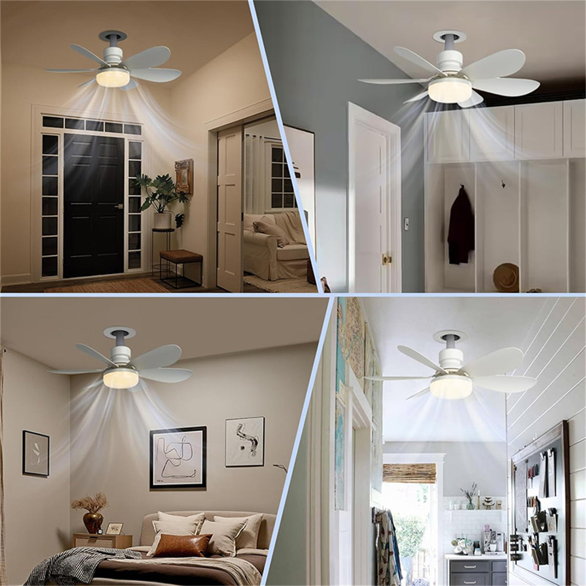 Fan Light with Remote, 20.5'' Ceiling Fans with Lights, Small Ceiling Fan with 3-Speeds and Memory Function, ‎Wireless Screw In Fan Lights for Bedroom, Kitchen, Living Room and Small Rooms