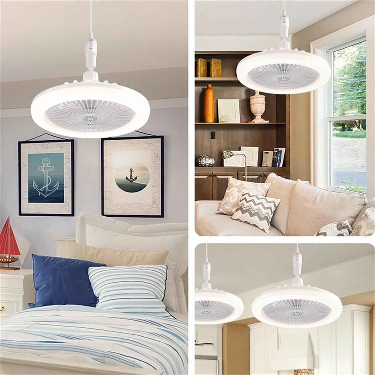 Ceiling Fan with Lights, 10 inch Fan Light with Remote, Invisible Bladeless Ceiling Fan Lights, 3 Speeds, Dimmable, Timing Setting