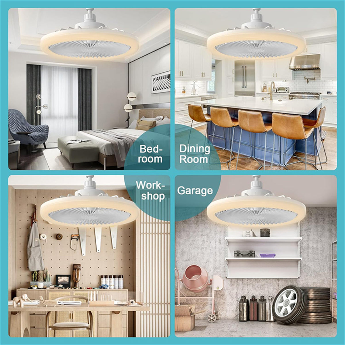 Ceiling Fan with Lights, 10 inch Fan Light with Remote, Invisible Bladeless Ceiling Fan Lights, 3 Speeds, Dimmable, Timing Setting