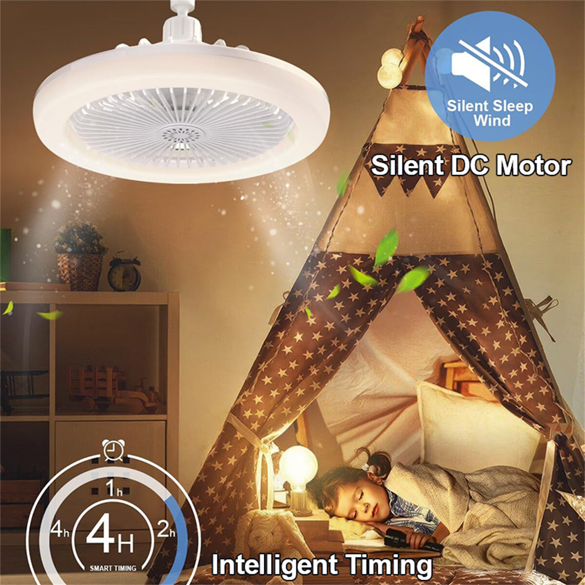 Ceiling Fan with Lights, 10 inch Fan Light with Remote, Invisible Bladeless Ceiling Fan Lights, 3 Speeds, Dimmable, Timing Setting