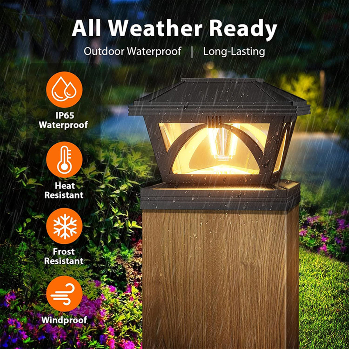 2 Pack Solar Post Cap Lights, 4x4/5x5 Outdoor LED Fence Post Cap Lights, Solar Powered Deck Lights for Dock Waterproof, fit for Wooden/Vinyl Posts