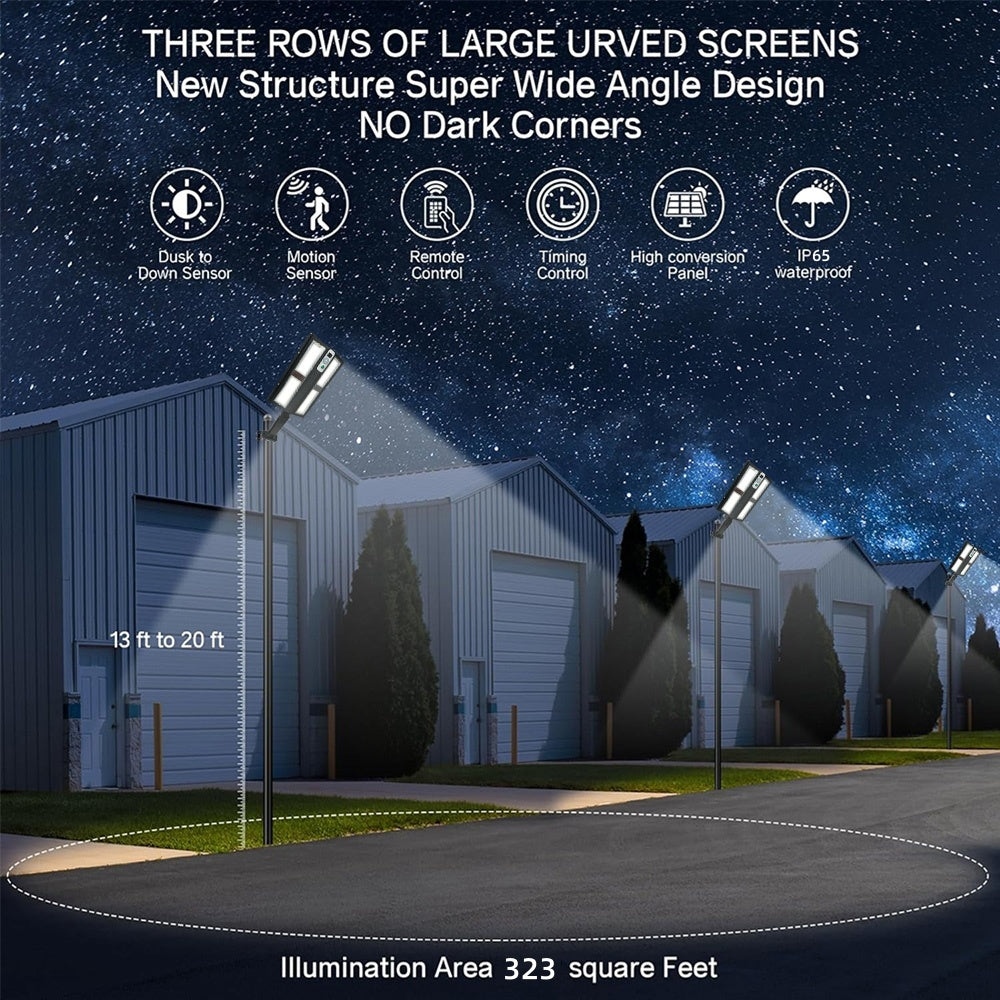 2 Pack Solar Street Lights, 6000LM Wide Angle Solar Street Lights Outdoor Waterproof, Super Bright Motion Sensor Solar Flood Lights, Dusk to Dawn