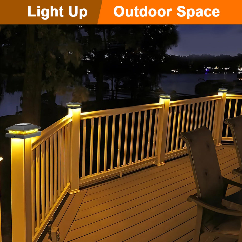 8 Pack Solar Post Cap Lights, 4x4 Outdoor LED Fence Post Cap Lights, Solar Powered Deck Lights for Dock Waterproof, fit for Wooden/Vinyl Posts