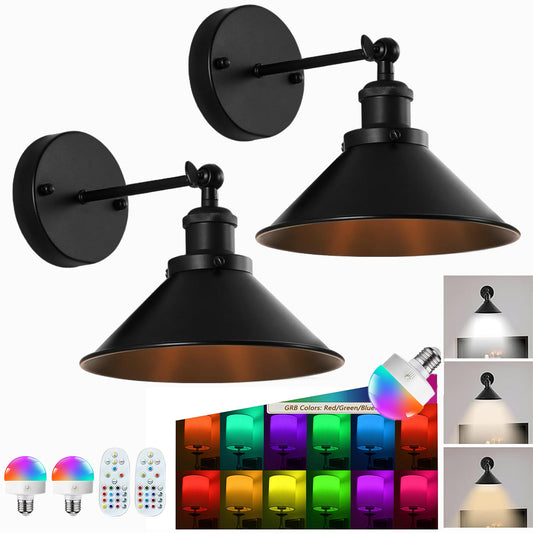 Battery Operated Wall Sconce Set of 2, Black Rechargeable Wall Lights with Remote Control, Dimmable RGB Wall Lights for Bedroom, Living Room, Hallwa