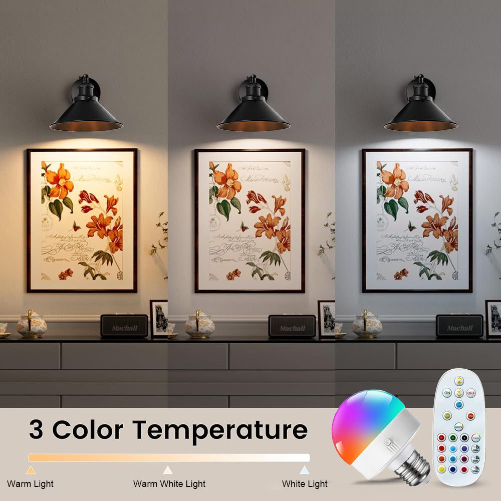 Battery Operated Wall Sconce Set of 2, Black Rechargeable Wall Lights with Remote Control, Dimmable RGB Wall Lights for Bedroom, Living Room, Hallwa