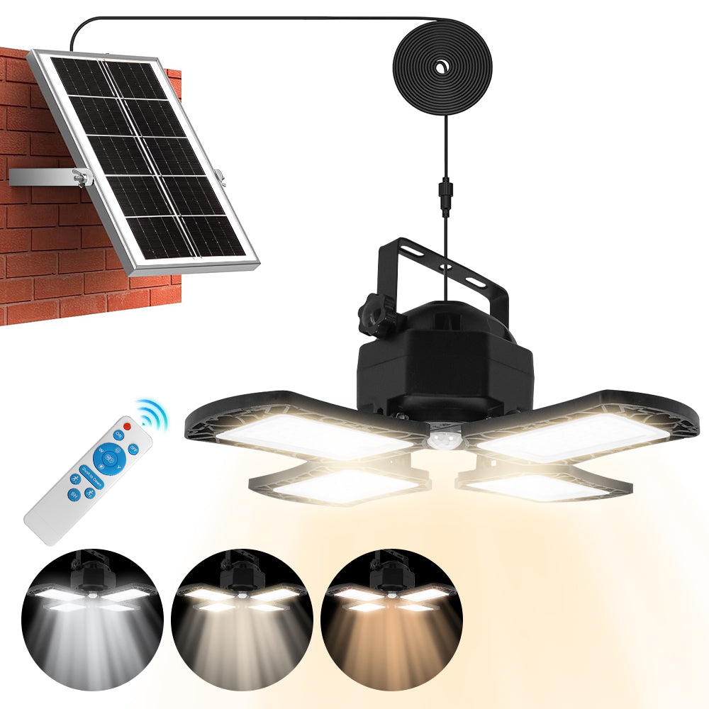 Solar Shed Light Outdoor Indoor, Motion Sensor Solar Pendant Lights Daytime Available, Solar Indoor Lights with Remote Control for Shed Gazebo Barn Garage Home
