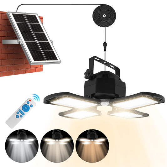 Solar Shed Light Outdoor Indoor, Motion Sensor Solar Pendant Lights Daytime Available, Solar Indoor Lights with Remote Control for Shed Gazebo Barn Garage Home