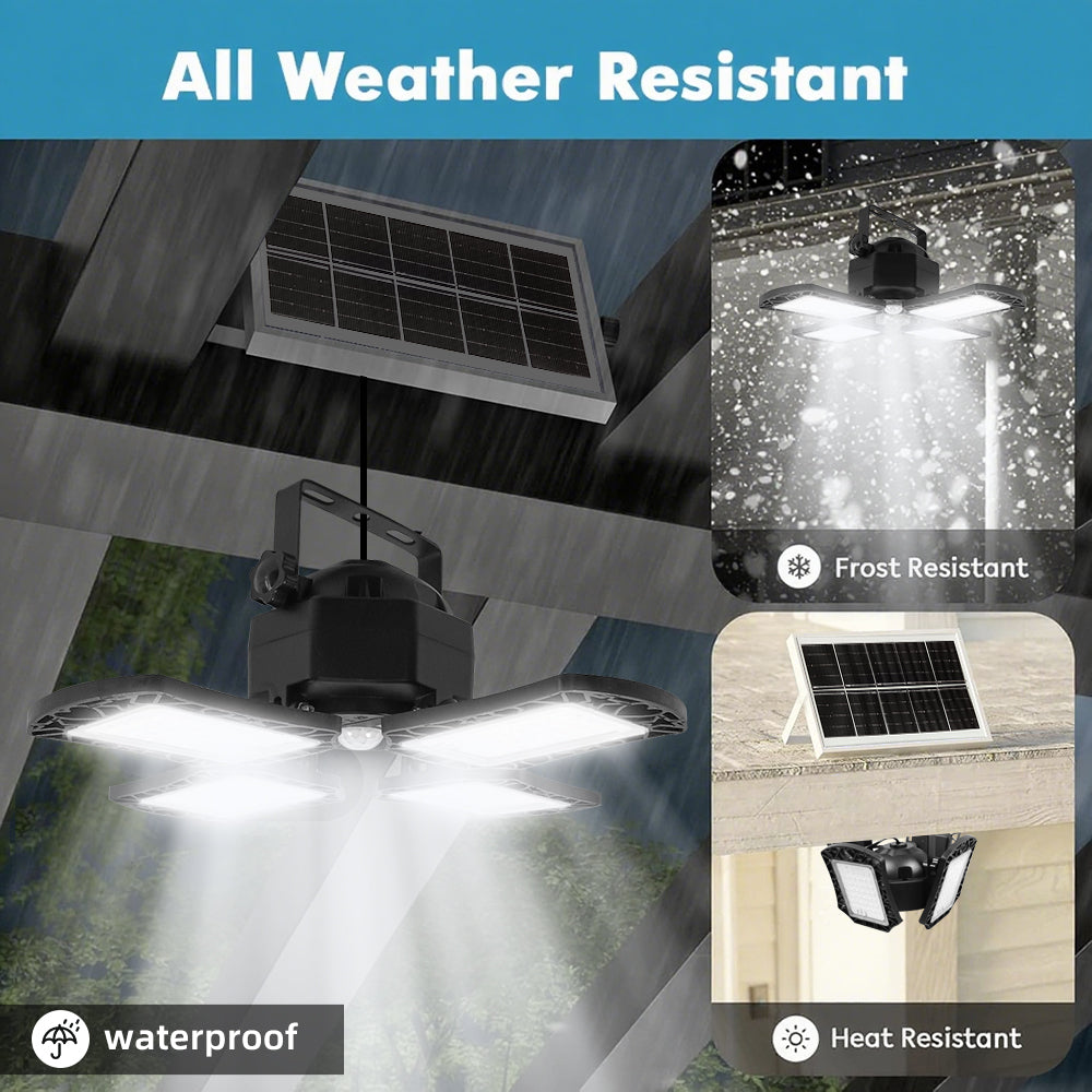 Solar Shed Light Outdoor Indoor, Motion Sensor Solar Pendant Lights Daytime Available, Solar Indoor Lights with Remote Control for Shed Gazebo Barn Garage Home