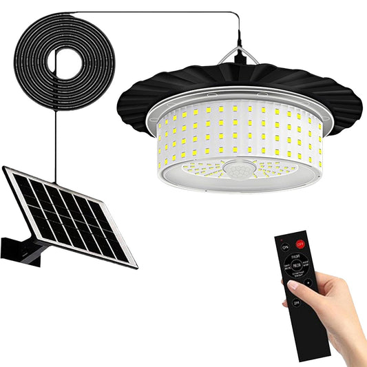 Solar Shed Light Outdoor Indoor, Upgraded 7000LM Solar Pendant Light Daytime Available with 5 Lighting Modes, Motion Sensor Solar Indoor Lights for Gazebo Barn Garage Shop