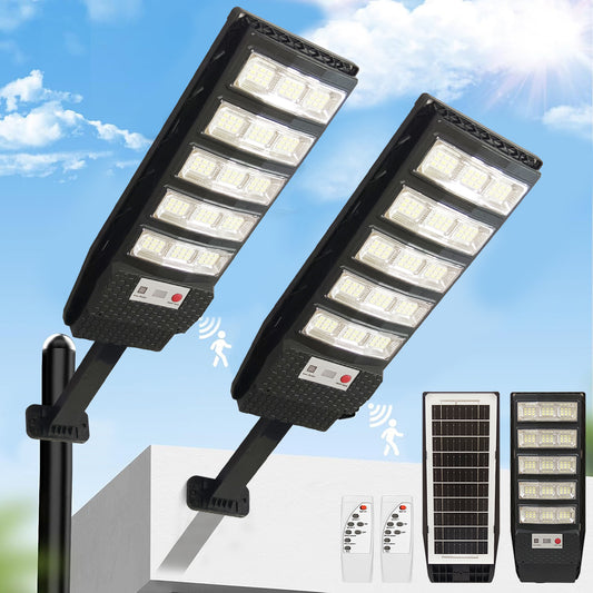 Solar Street Lights, 2 Pack 3500W Solar Lights Outdoor Motion Sensor, Dusk to Dawn Solar Street Lights with Remote Control, Solar Flood Lights for Outside Yard, Garden, Patio, Waterproof