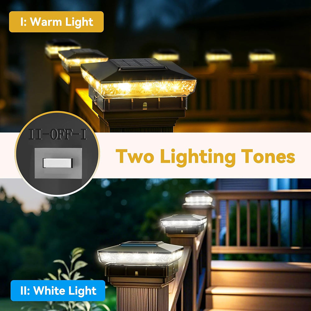 8 Pack Solar Post Cap Lights, 3.5x3.5 4x4 5x5 Upgraded Outdoor LED Fence Post Cap Lights, Warm/Cool White Solar Deck Post Lights for Garden Patio Porch