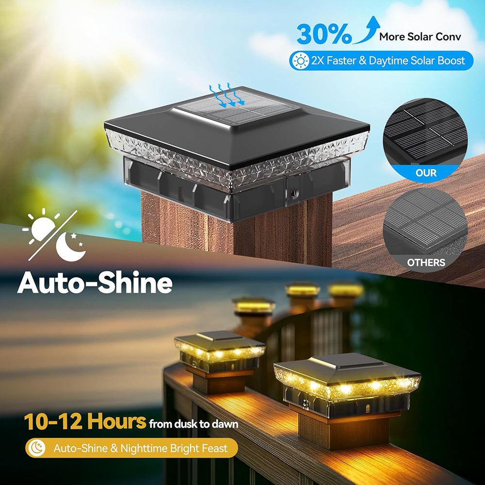 8 Pack Solar Post Cap Lights, 3.5x3.5 4x4 5x5 Upgraded Outdoor LED Fence Post Cap Lights, Warm/Cool White Solar Deck Post Lights for Garden Patio Porch