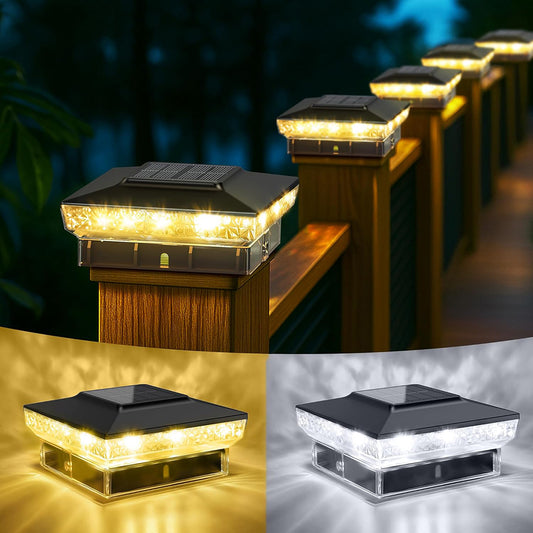 8 Pack Solar Post Cap Lights, 3.5x3.5 4x4 5x5 Upgraded Outdoor LED Fence Post Cap Lights, Warm/Cool White Solar Deck Post Lights for Garden Patio Porch