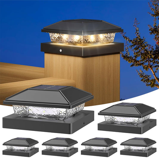 6 Pack Solar Post Cap Lights, 4x4 Outdoor Waterproof Fence Post Solar Lights, Solar Powered Deck Post Cap Lights, fit for Wooden/Vinyl Posts