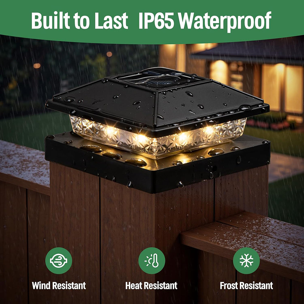 6 Pack Solar Post Cap Lights, 4x4 Outdoor Waterproof Fence Post Solar Lights, Solar Powered Deck Post Cap Lights, fit for Wooden/Vinyl Posts
