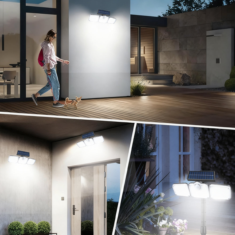Solar Lights Outdoor, 2 Pack 3500LM Bright Motion Sensor Outdoor Lights, 3 heads Solar Flood Lights with Remote Control, Solar Spot Lights Landscape Lighting for Patio Garage Yard Entryways