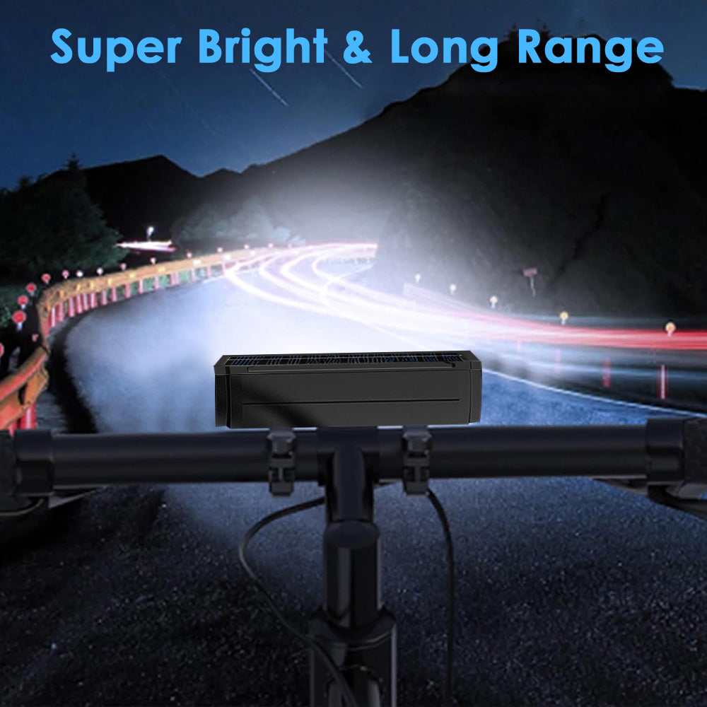 Solar Bike Light with Horn, 4000LM Rechargeable Bicycle Flood Headlight with Digital Display, 2000mAh Solar Bike Light Set