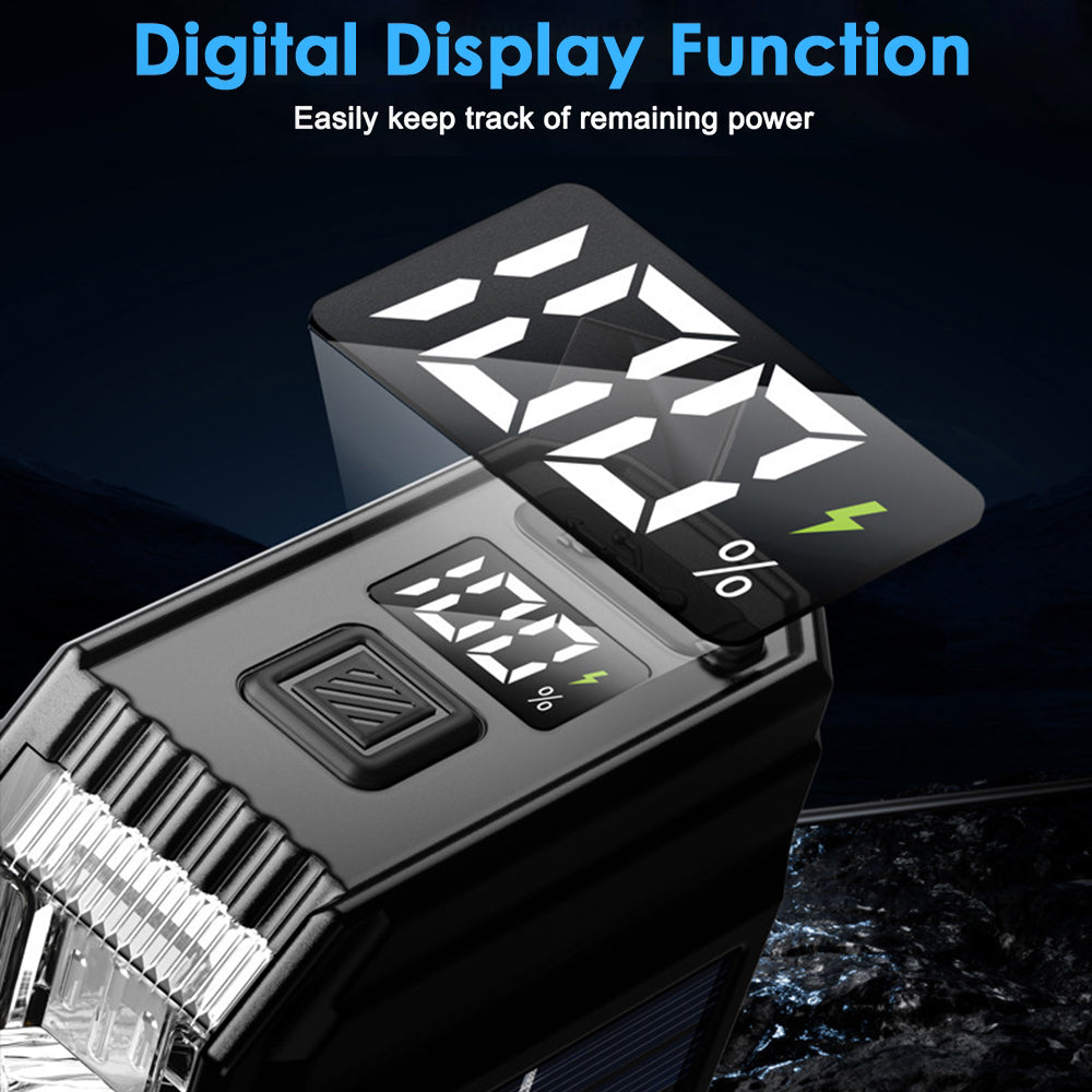 Solar Bike Light with Horn, 4000LM Rechargeable Bicycle Flood Headlight with Digital Display, 2000mAh Solar Bike Light Set