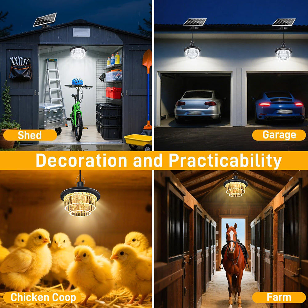 Solar Shed Lights Indoor Outdoor, 7500LM Solar Pendant Lights with Timing Function, Solar Ceiling Lights for Shed Gazebo Barn Garage Home