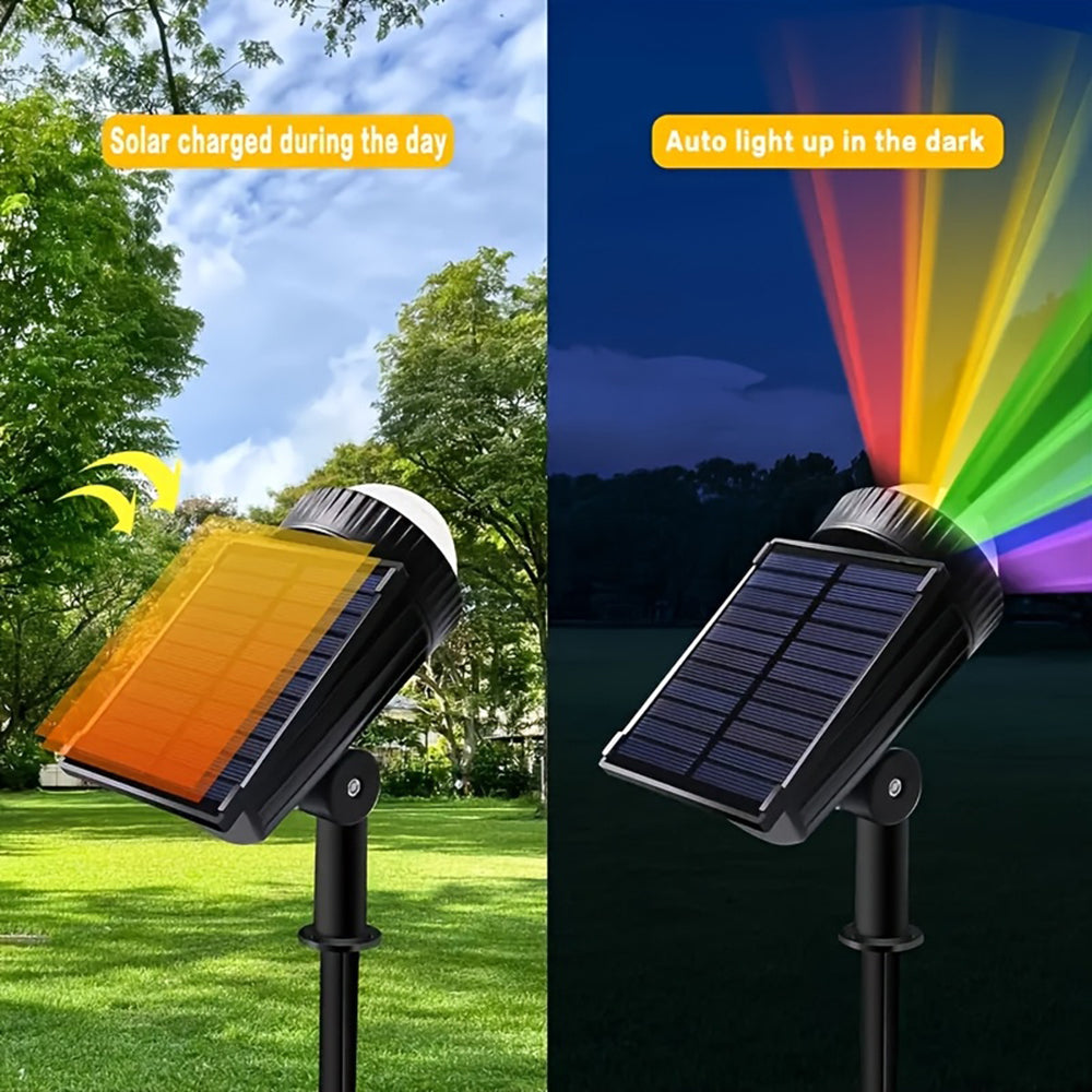Solar Spotlights Outdoor Waterprrof, 2 Pack RGB Color Changing Solar Garden Yard Spot Lights, Waterproof Solar Landscape Spotlights for Outside Garden House Garage Pathway