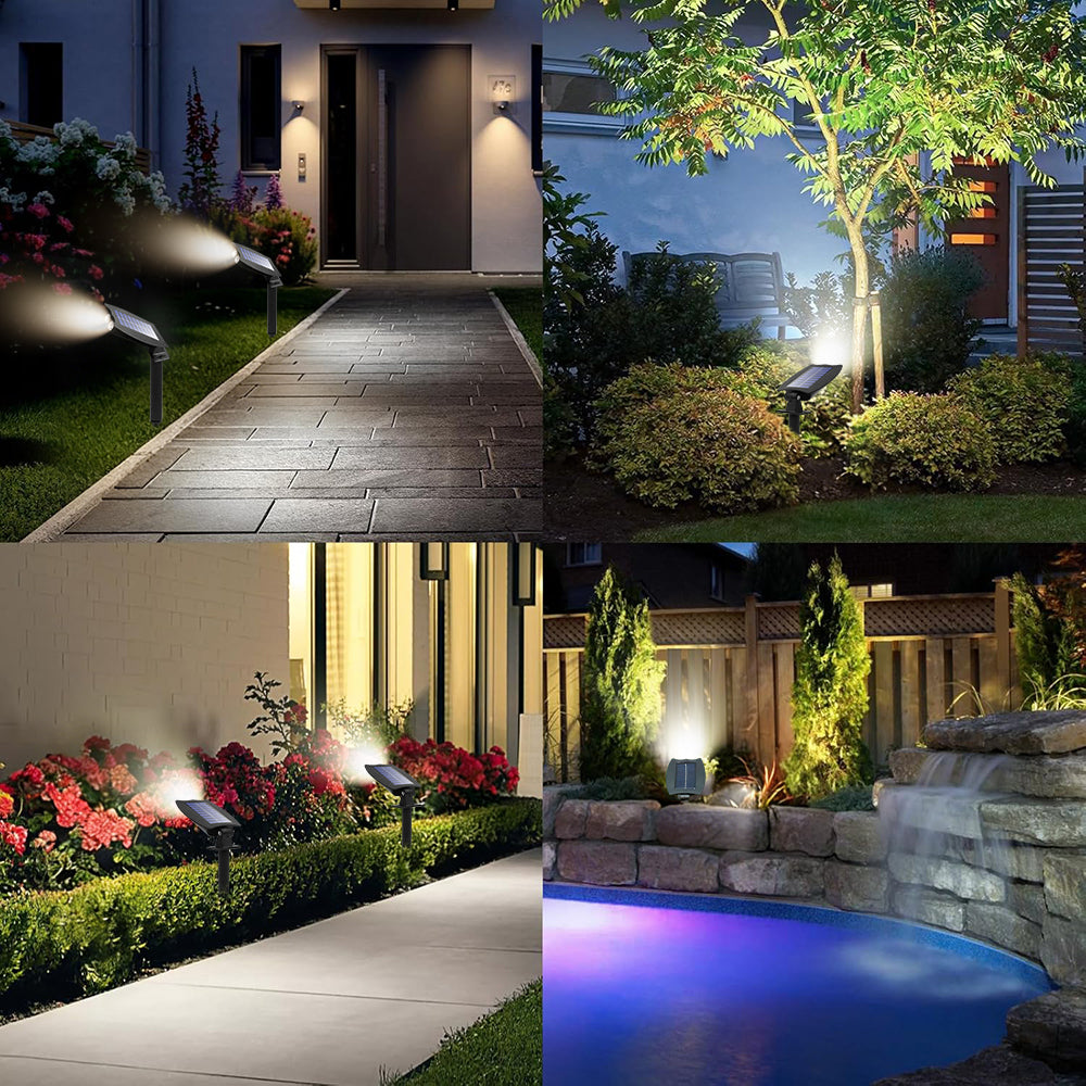 Solar Lights Outdoor Waterproof, 2 Pack Solar Spotlights for Outside, Auto On/Off 3 Modes Outdoor Solar Lights, Landscape Lighting for Yard Garden Pathway