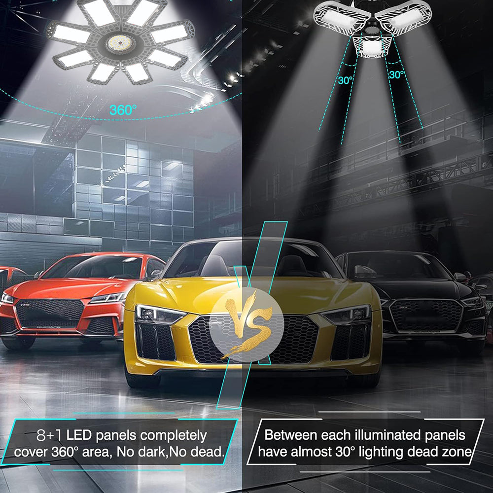 32000LM 6500K LED Garage Lights Ceiling Light with 8 Adjustable Panels Ultra Bright Deformable LED Shop Light for Garage Basement Workshop 350W , 2 Pack