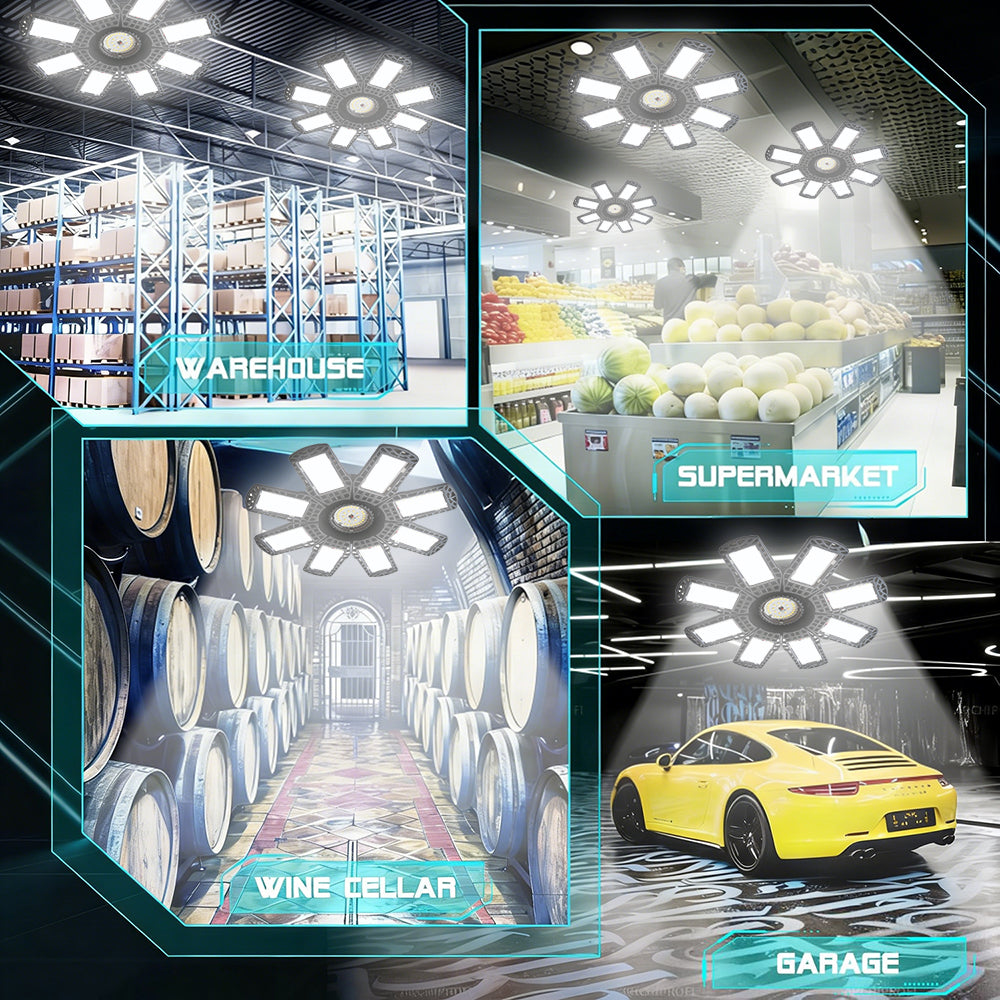 32000LM 6500K LED Garage Lights Ceiling Light with 8 Adjustable Panels Ultra Bright Deformable LED Shop Light for Garage Basement Workshop 350W , 2 Pack