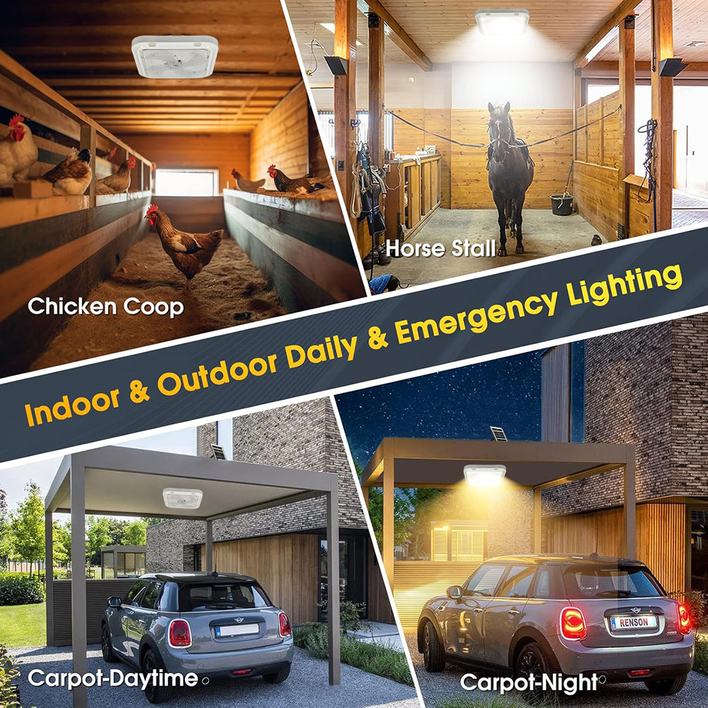 Solar Ceiling Light, 5000LM Cool White/Warm White Solar Lights Indoor Outdoor, Brighter Solar Shed Lights with Remote Control, Solar Pendant Light for Barn, Porch, Patio, Gazebo