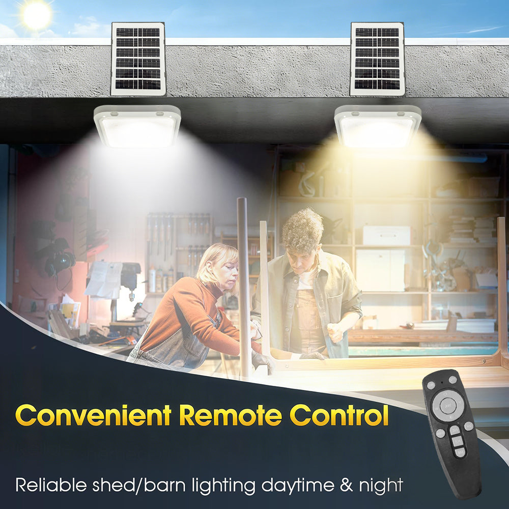 Solar Ceiling Light, 5000LM Cool White/Warm White Solar Lights Indoor Outdoor, Brighter Solar Shed Lights with Remote Control, Solar Pendant Light for Barn, Porch, Patio, Gazebo