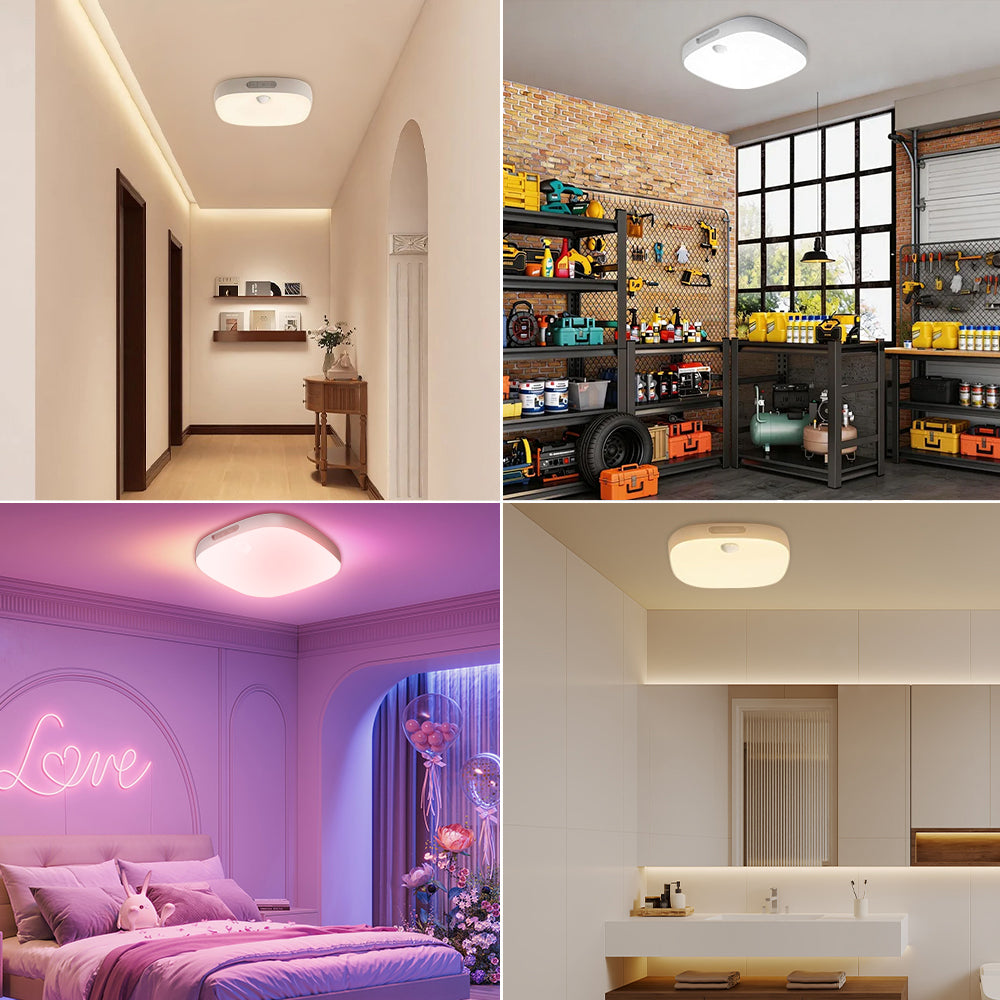 Shower Light Waterproof, Motion Sensor Ceiling Light, Rechargeable Ceiling Lights with Remote Control, 18 Colors with Timer for Bathroom Hallway Stair Walk-in Closet