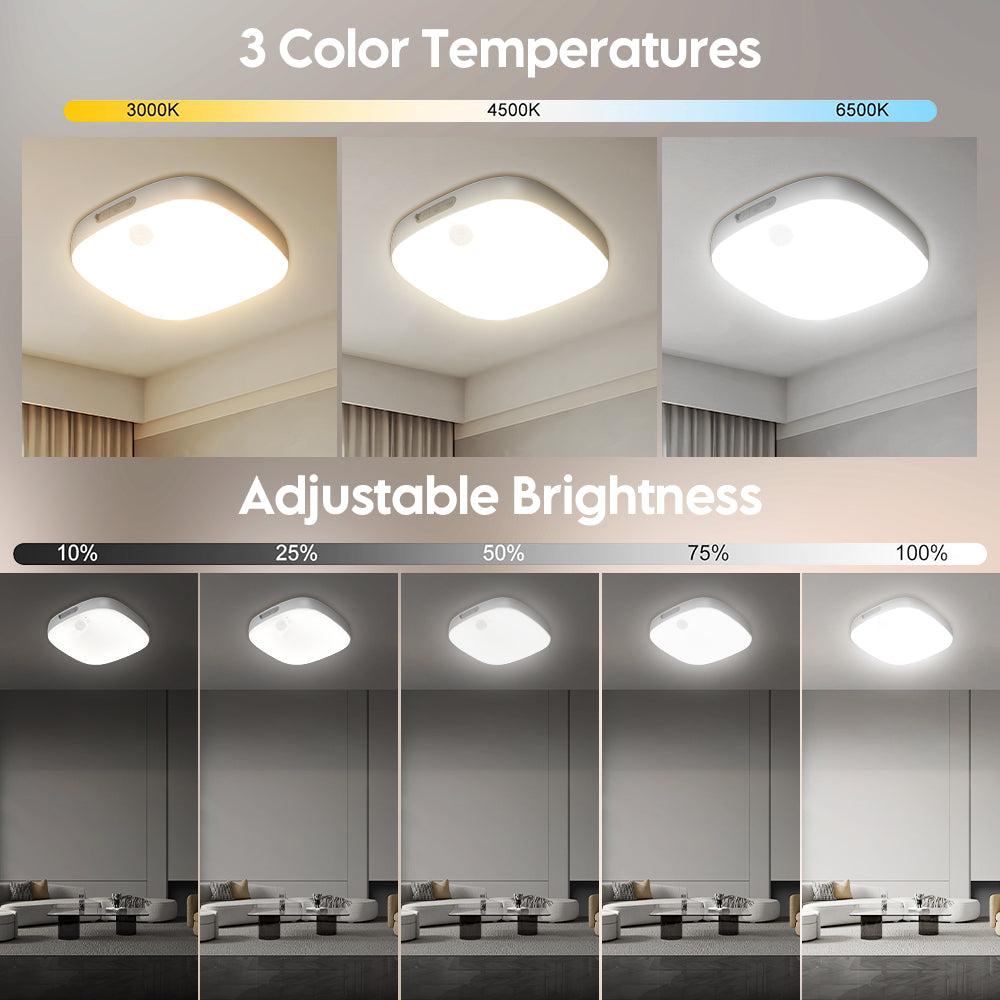 Shower Light Waterproof, Motion Sensor Ceiling Light, Rechargeable Ceiling Lights with Remote Control, 18 Colors with Timer for Bathroom Hallway Stair Walk-in Closet