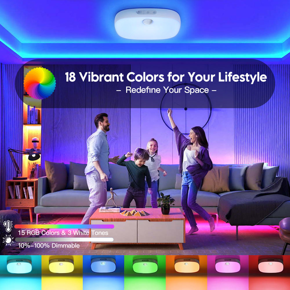 Shower Light Waterproof, Motion Sensor Ceiling Light, Rechargeable Ceiling Lights with Remote Control, 18 Colors with Timer for Bathroom Hallway Stair Walk-in Closet