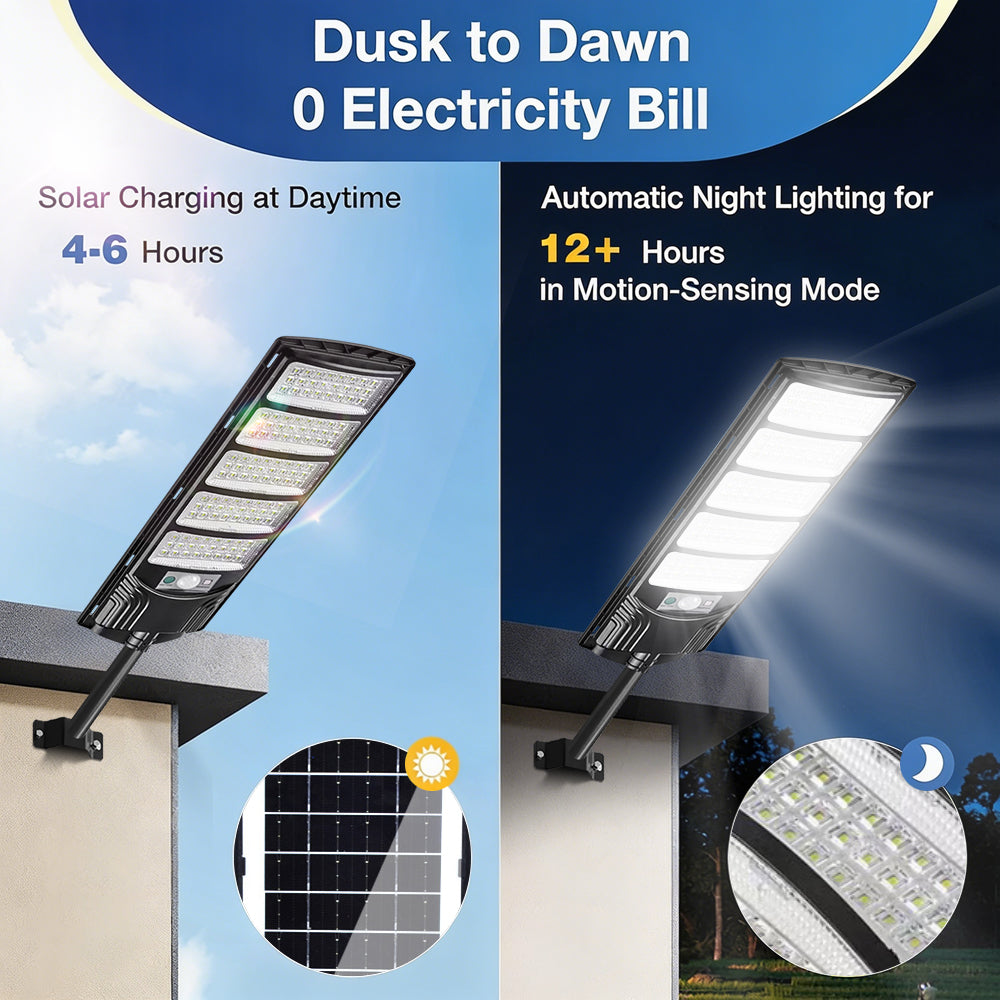 800W Solar Street Lights Outdoor Waterproof, Super Bright 10000LM Commercial Parking Lot Lights Street Lamp, LED Flood Lights Motion Sensor for Outdoor Garden Yard Patio