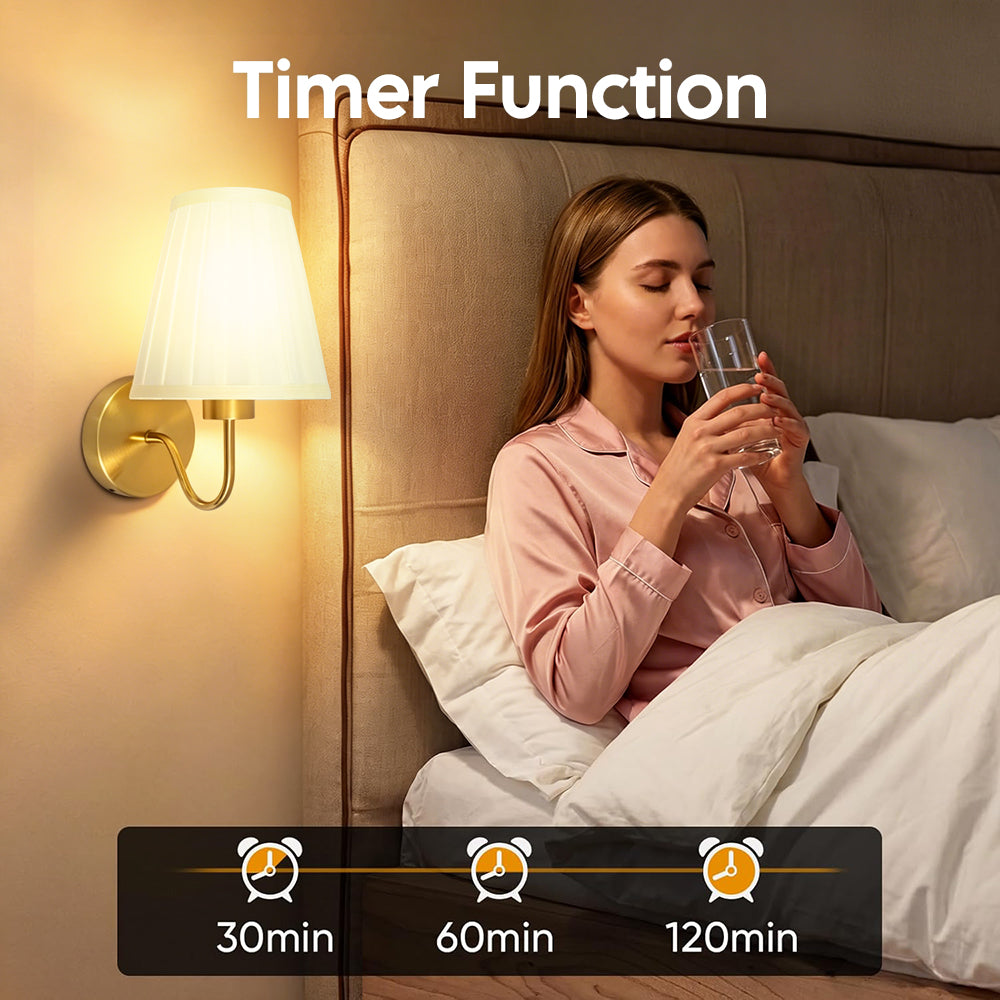 Battery Operated Wall Sconce, Set of 2 Gold Rechargeable Wall Lights with 10000mAh Dimmable Bulb, Wireless RGB Wall Lamp for Bedroom Living Room Hallway Décor