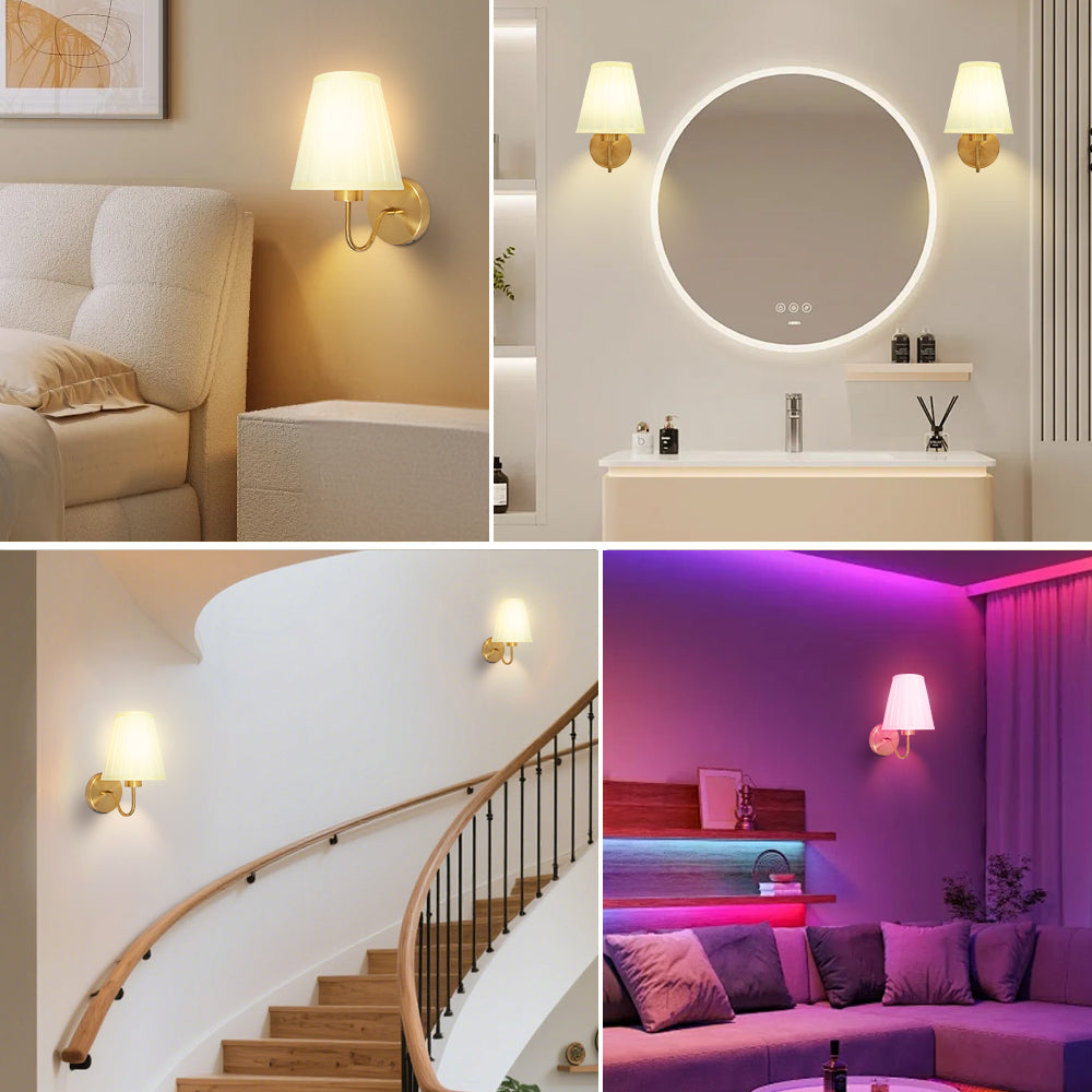 Battery Operated Wall Sconce, Set of 2 Gold Rechargeable Wall Lights with 10000mAh Dimmable Bulb, Wireless RGB Wall Lamp for Bedroom Living Room Hallway Décor