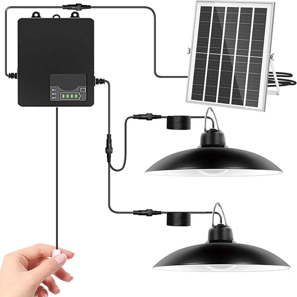 Solar Shed Light Indoor Outdoor, 8000LM Daytime Available Pendant Lights with Pull String, Solar Lights Indoor Dusk to Dawn for Shed Barn Gazebo Garage Home