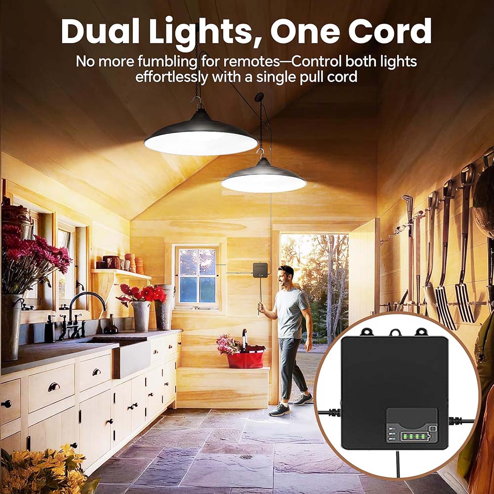 Solar Shed Light Indoor Outdoor, 8000LM Daytime Available Pendant Lights with Pull String, Solar Lights Indoor Dusk to Dawn for Shed Barn Gazebo Garage Home