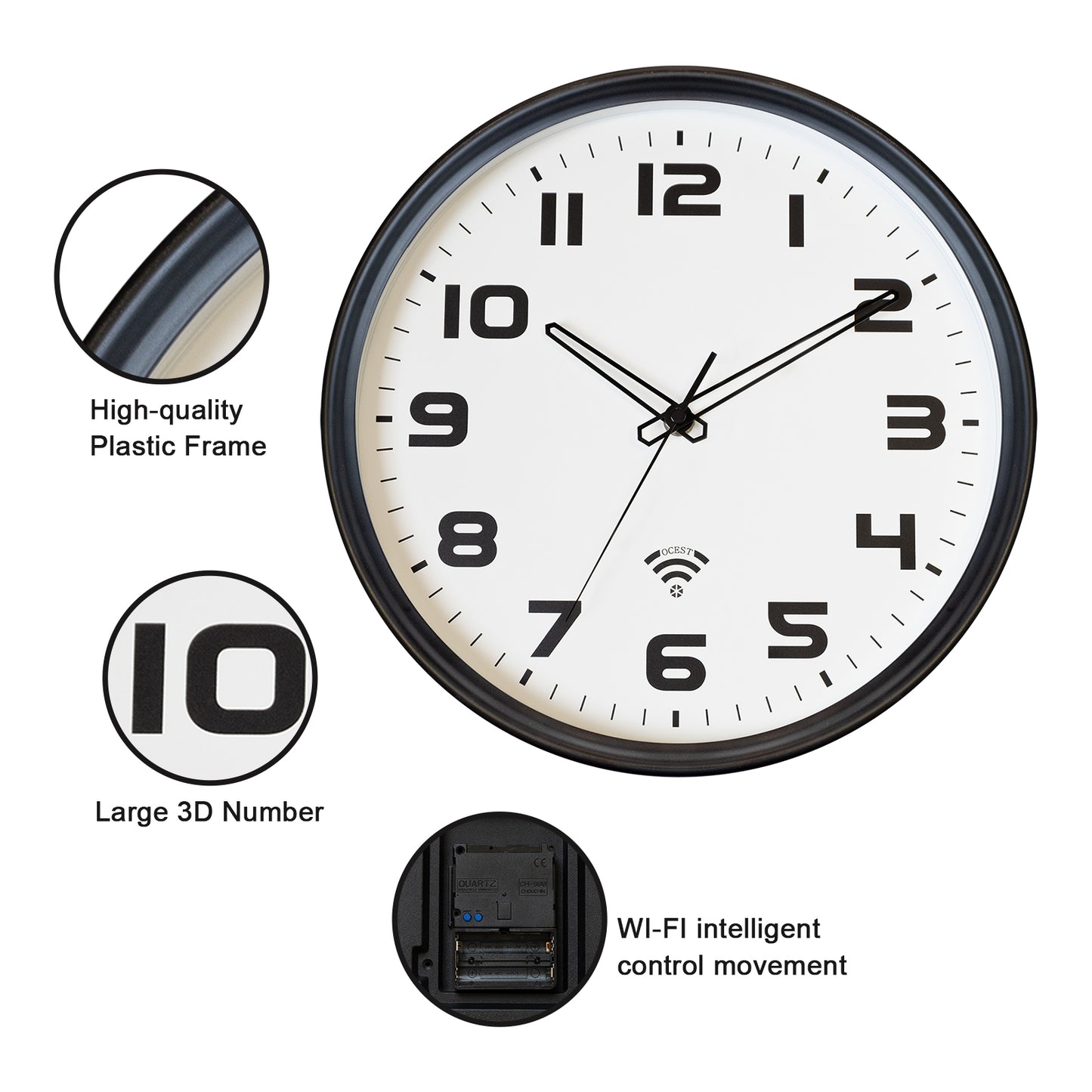 OCEST 12 Inch Smart WIFI Wall Clock with Auto Sync Time & DST (60 PCS)