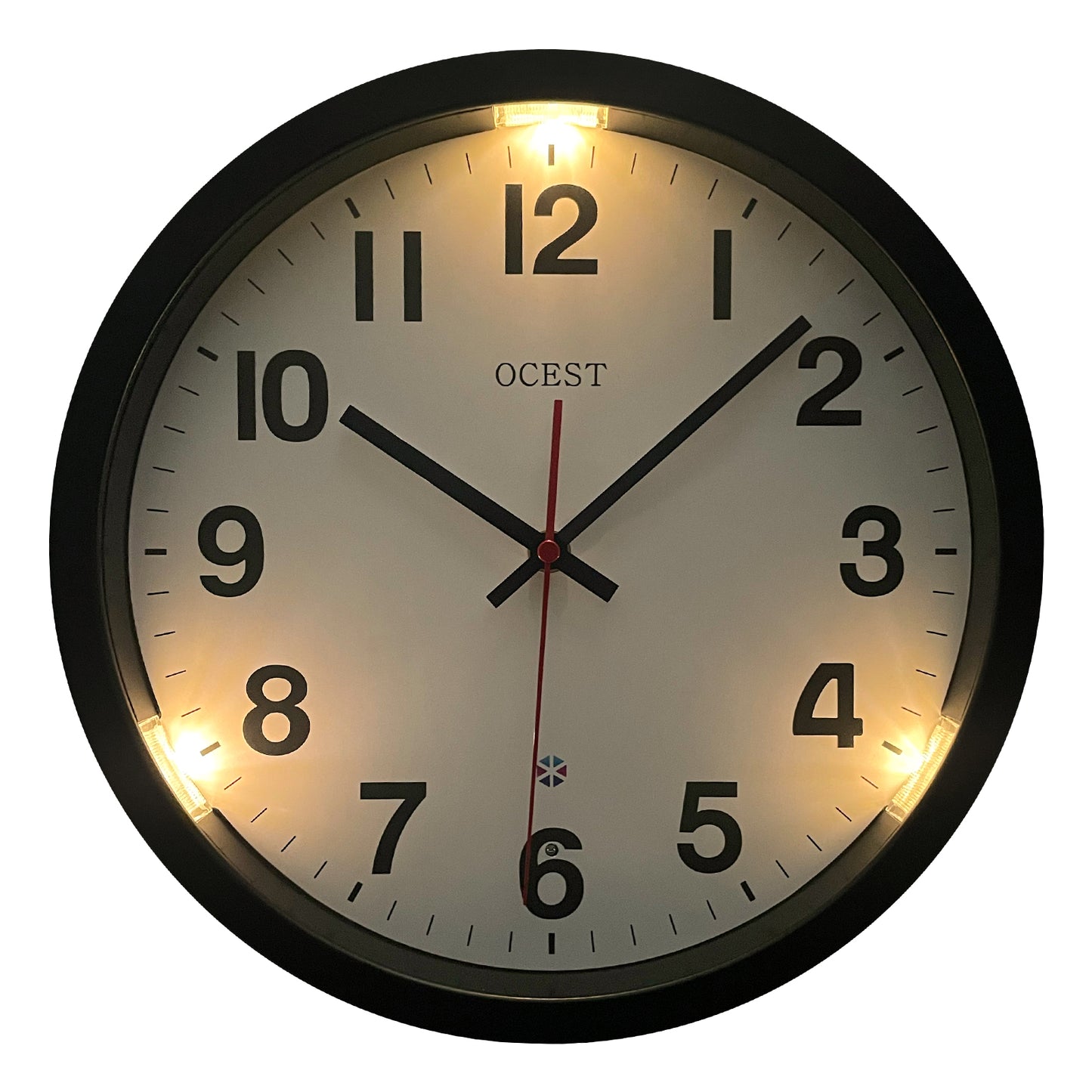 OCEST 12 Inch Silent Night Light Wall Clock Battery Operated for Bedroom Living Room