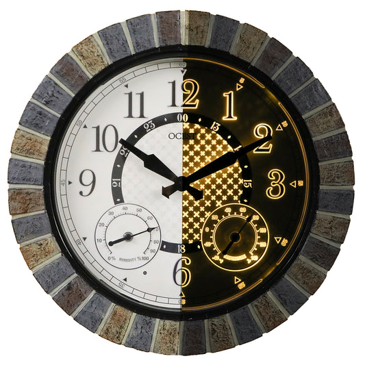 OCEST 18inch Large Indoor Outdoor Clock Illuminated Wall Clock with Thermometer Hygrometer & Night Light Waterproof Battery Operated Silent Non-Ticking