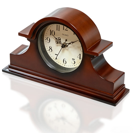 OCEST Vintage Mantel Clock, 13x7inch Battery Operated Wooden Mantel Clock, Silent Desk Shelf Vintage Clock for Living Room,Home Decor Gift, Elegant Wooden Frame