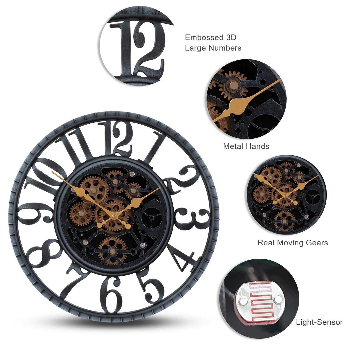 OCEST 16 Inch Moving Gear Wall Clock