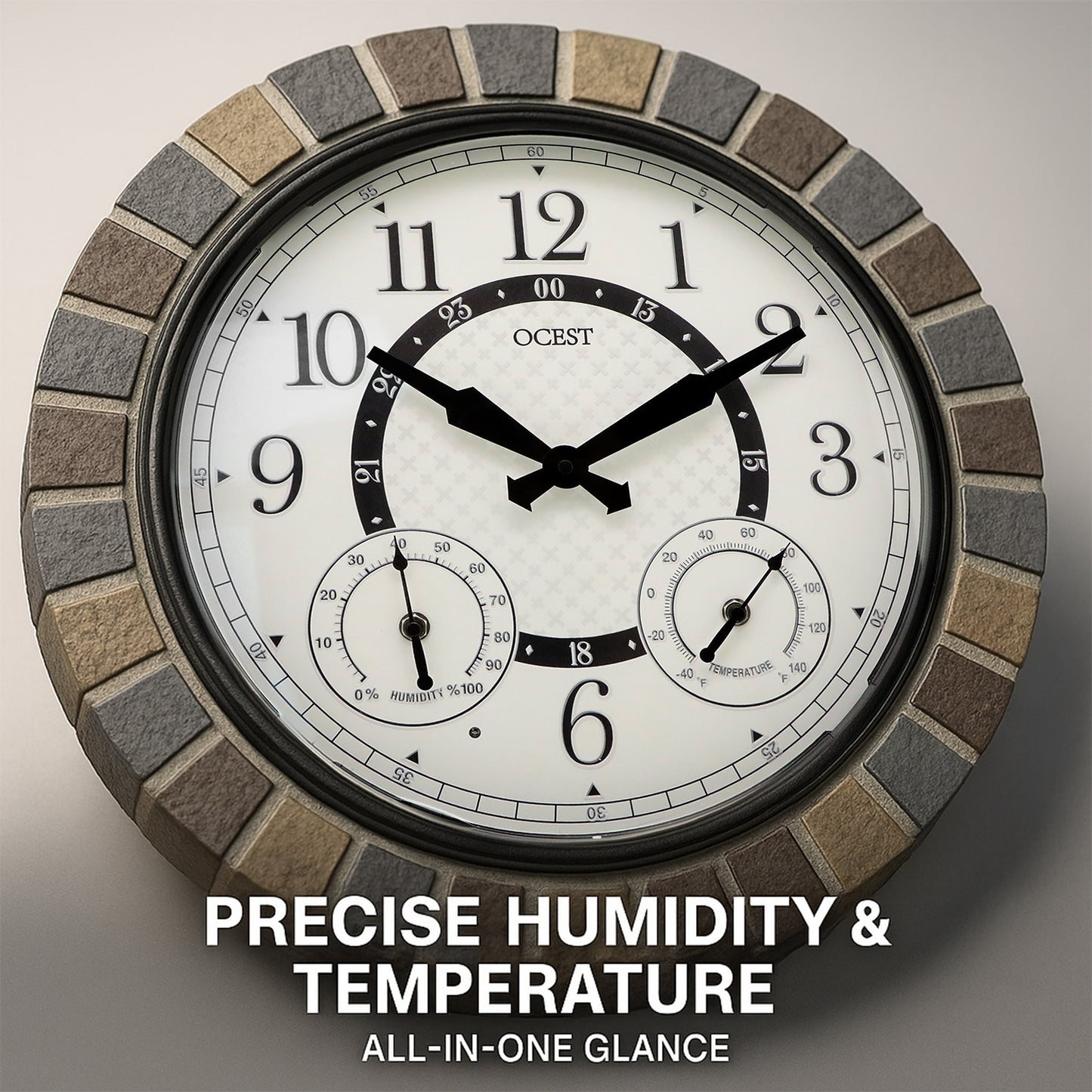 OCEST 18inch Large Indoor Outdoor Clock Illuminated Wall Clock with Thermometer Hygrometer & Night Light Waterproof Battery Operated Silent Non-Ticking