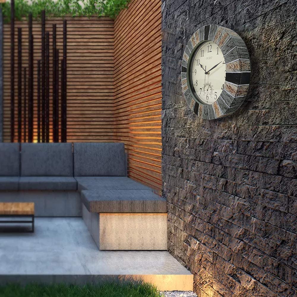 OCEST 13 Inch Large Outdoor Indoor Wall Clock Waterproof with Thermometer