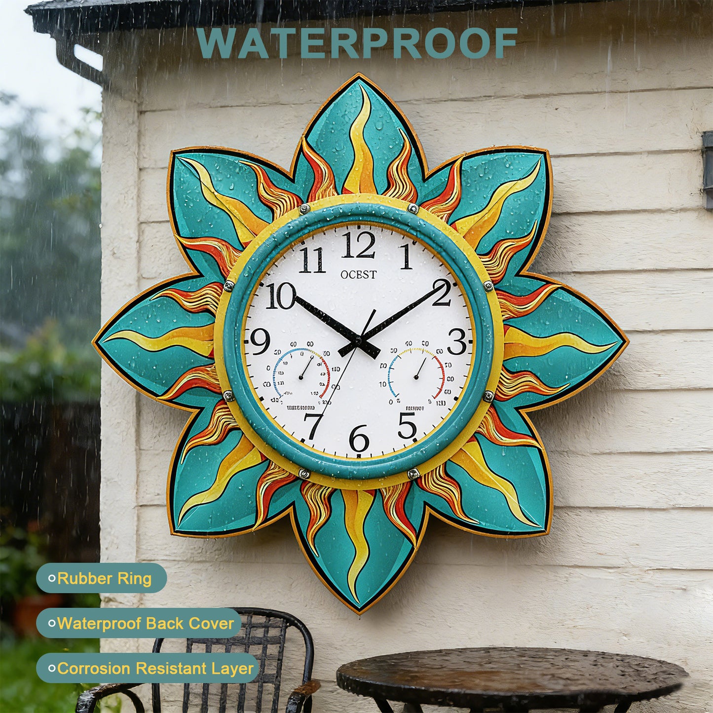 OCEST 24 Inch Outdoor Clock Waterproof with Thermometer and Hygrometer