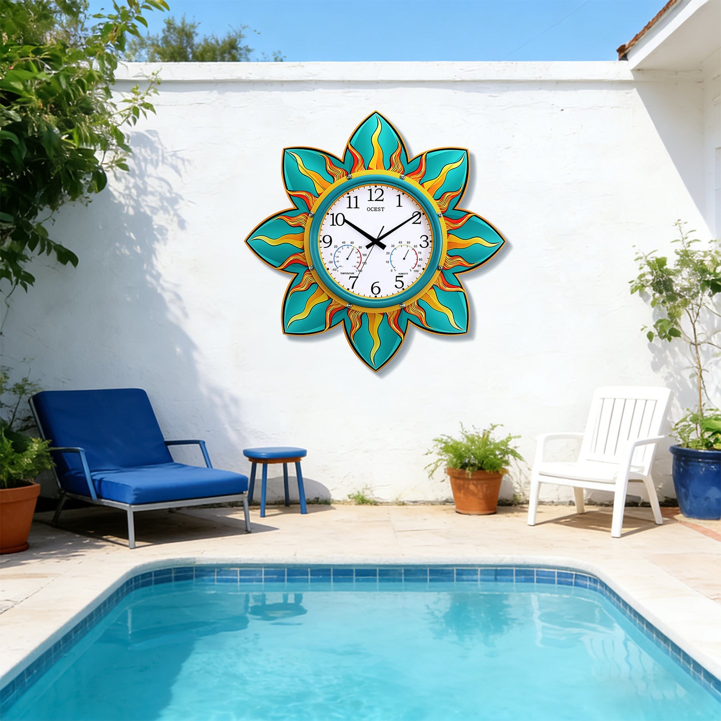 OCEST 24 Inch Outdoor Clock Waterproof with Thermometer and Hygrometer